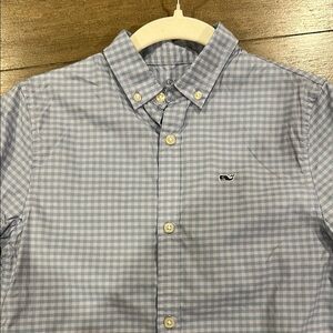 Boys Vineyard Vines Blue Check Performance Whale Shirt - Button Down